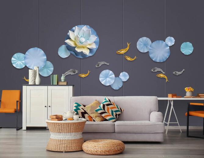 3D Lotus Goldfish WC1737 Wall Murals