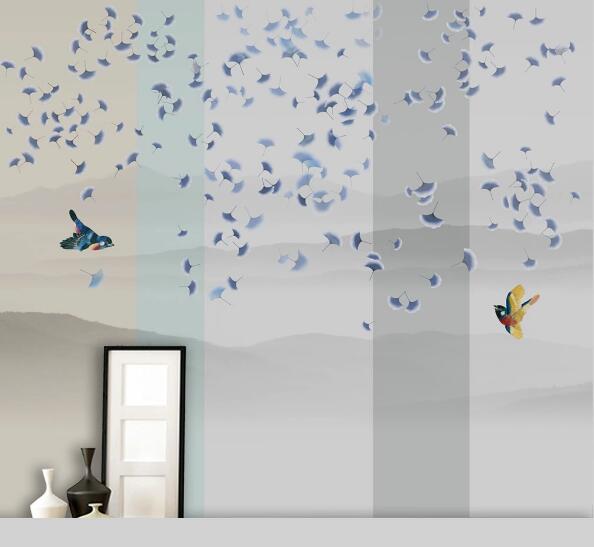 3D Blue Leaf Bird WC2428 Wall Murals