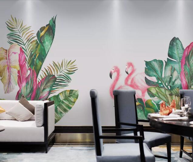 3D Leaf Flamingo WC2005 Wall Murals