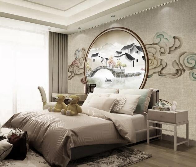 3D Bridge Boat River WC2309 Wall Murals