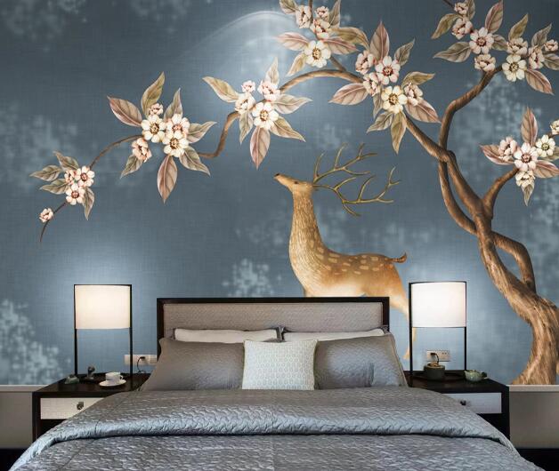 3D Sika Deer Flower WC2289 Wall Murals