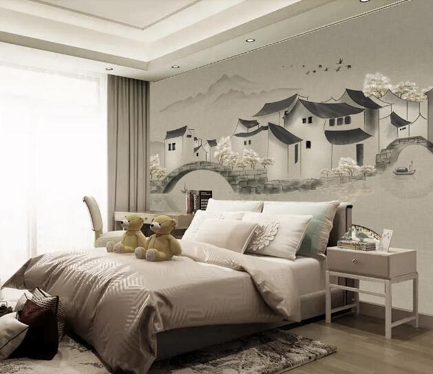 3D Town Bridge River WC2184 Wall Murals