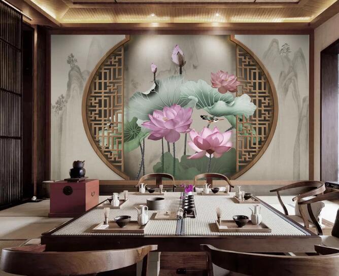 3D Lotus Leaf WC1788 Wall Murals