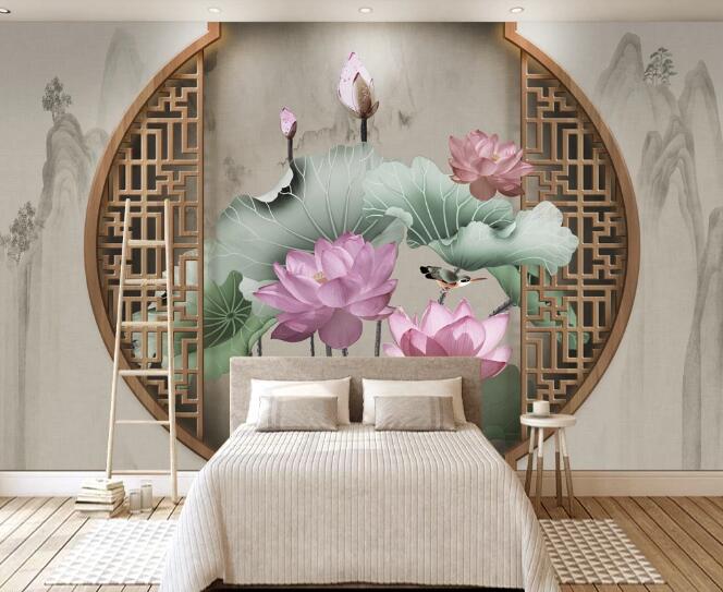 3D Lotus Leaf WC1788 Wall Murals