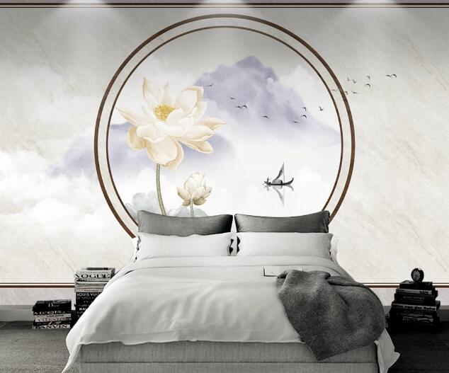 3D Lotus Boat WC1735 Wall Murals