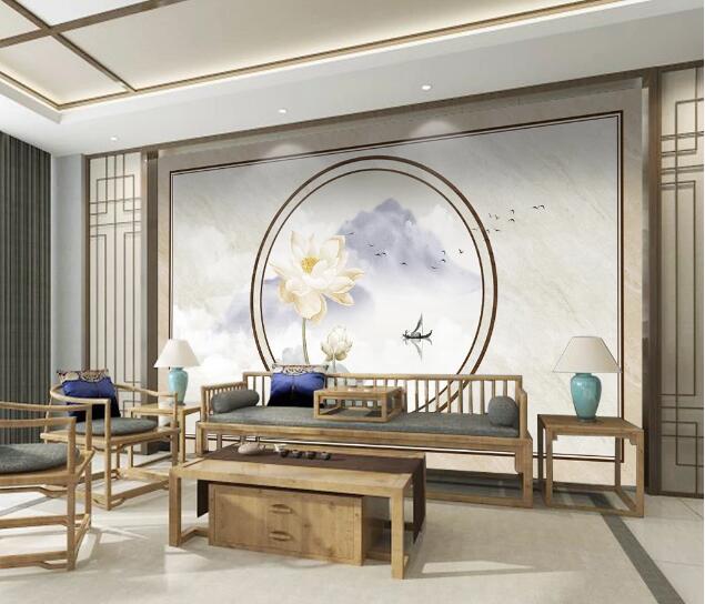 3D Lotus Boat WC1735 Wall Murals