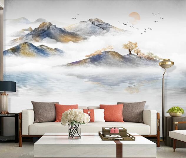 3D Cloud Mountain Lake WC1627 Wall Murals