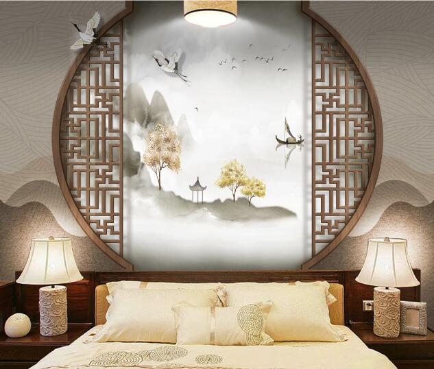 3D Pavilion Crane WC1548 Wall Murals