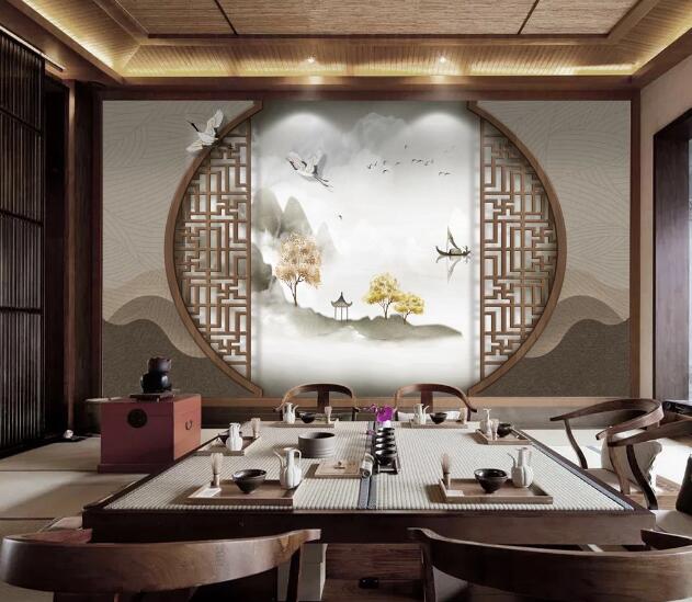 3D Pavilion Crane WC1548 Wall Murals