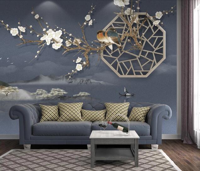 3D White Plum Window WC1432 Wall Murals