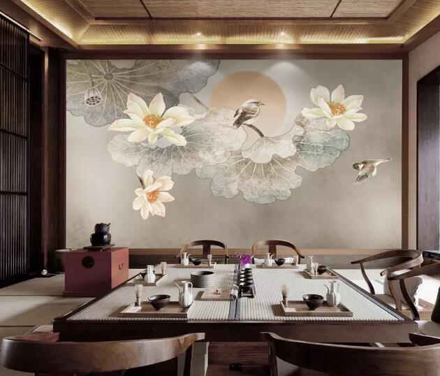 3D Lotus Sparrow WC1410 Wall Murals