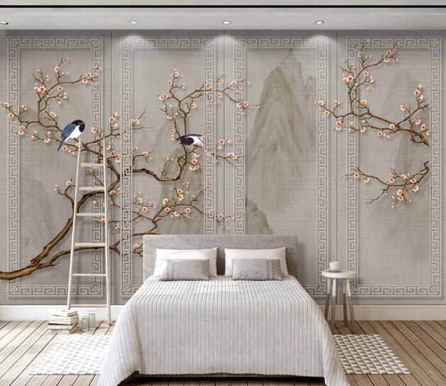 3D Plum Bird WC1356 Wall Murals