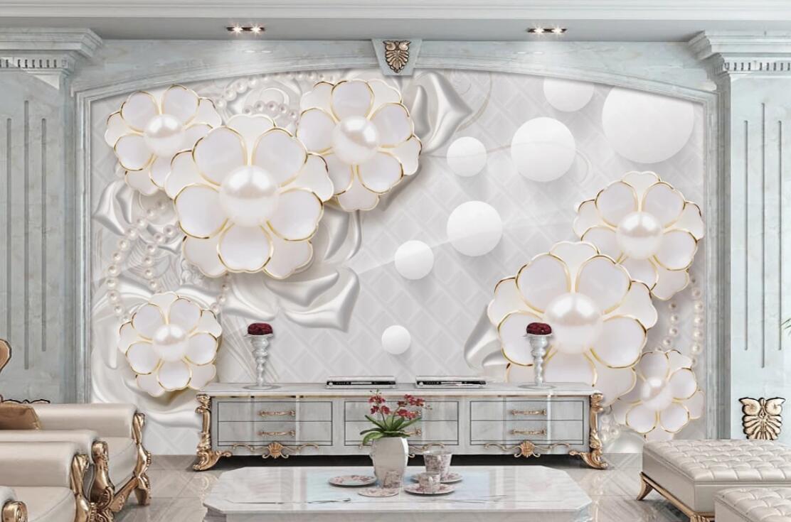 3D White Pearl Flower WC283 Wall Murals