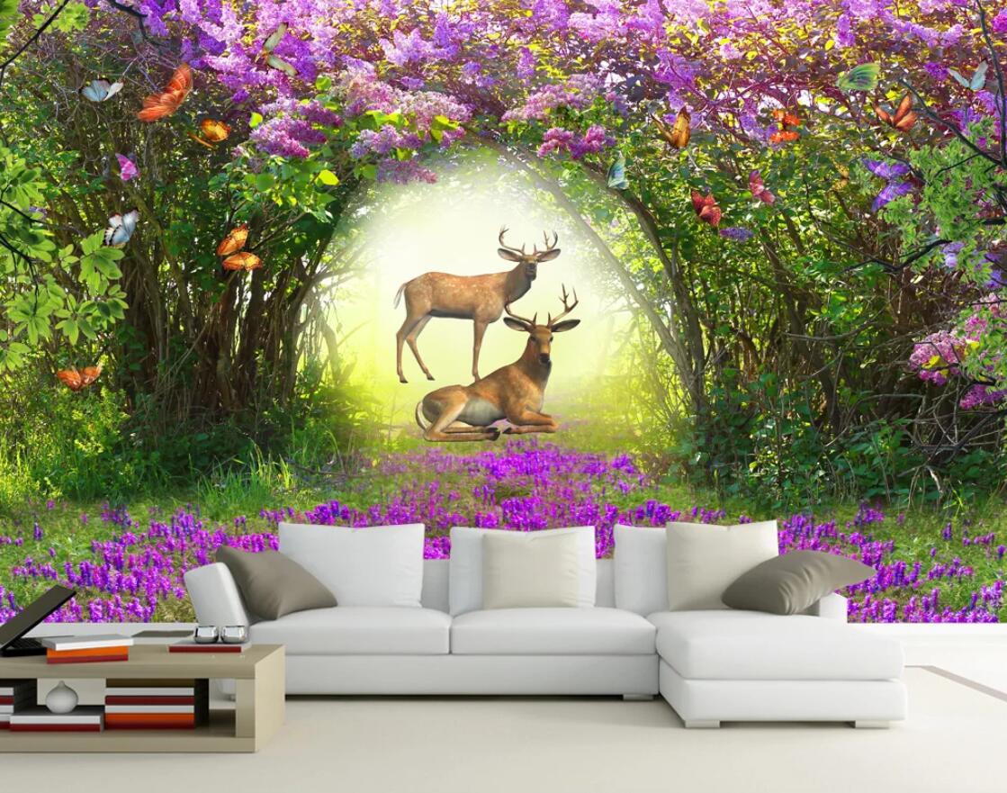 3D Sika Deer Forest WC220 Wall Murals