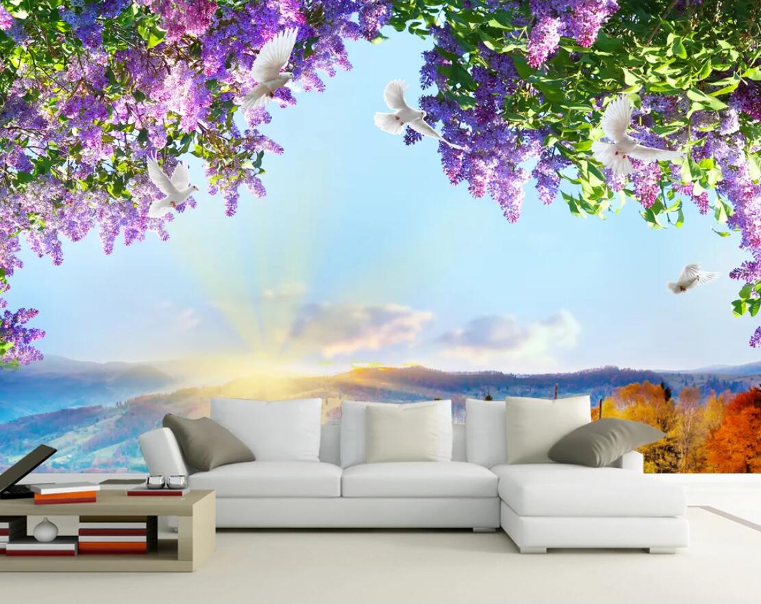 3D Mountain Flower Pigeon WC221 Wall Murals