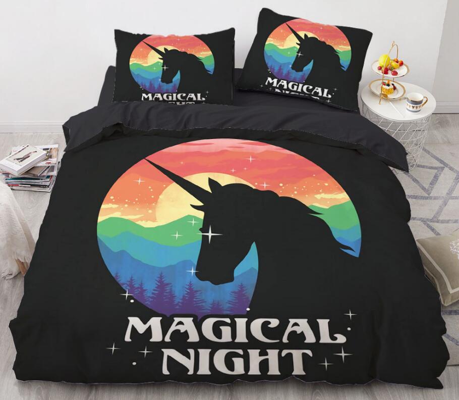 3D Rainbow Unicorn Shadow 8840 Bed Pillowcases Quilt