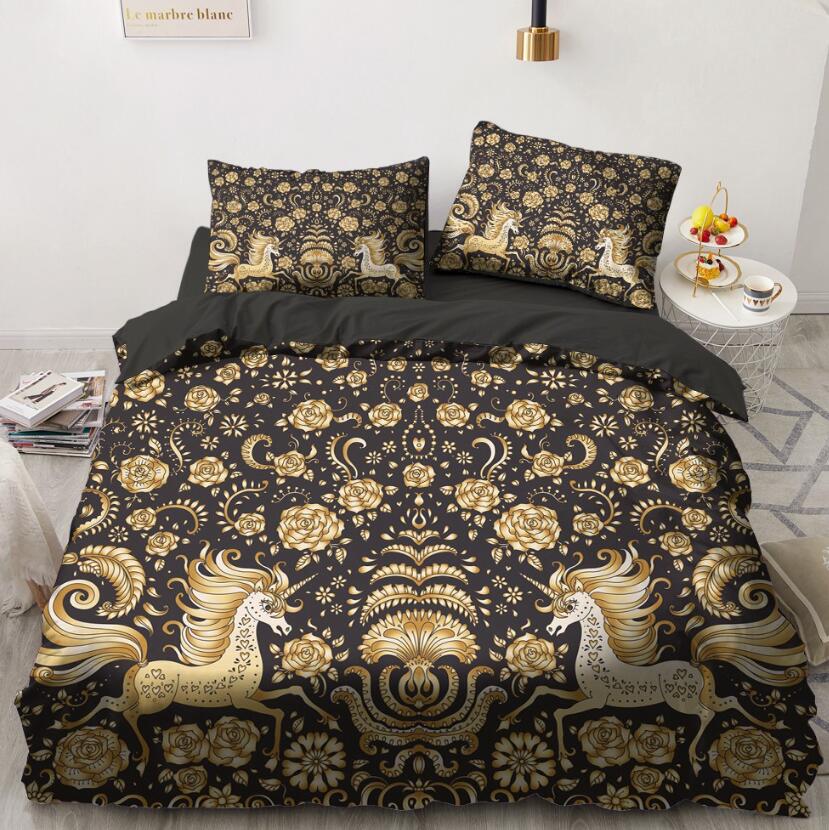 3D Gold Flower Unicorn 5581 Bed Pillowcases Quilt