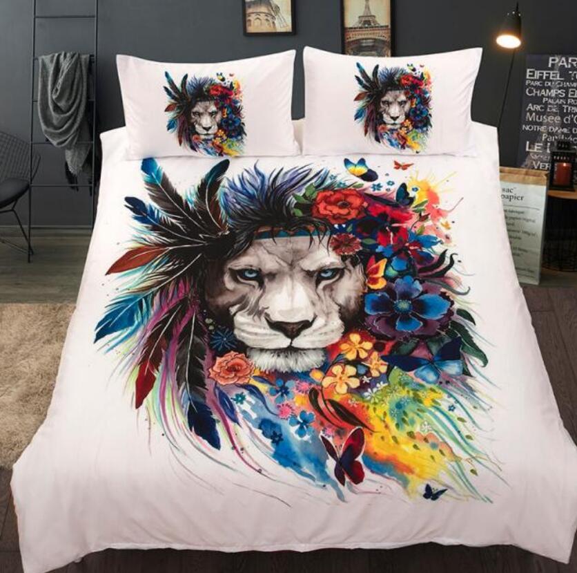 3D Lion Flower Feather 77200 Bed Pillowcases Quilt
