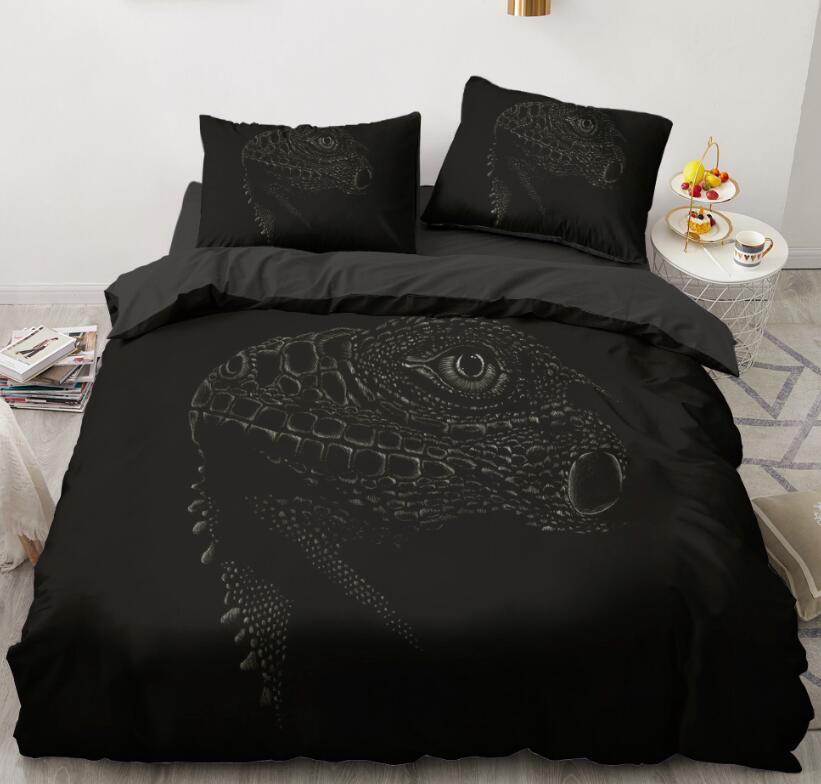 3D Black Background Lizard Head 5589 Bed Pillowcases Quilt