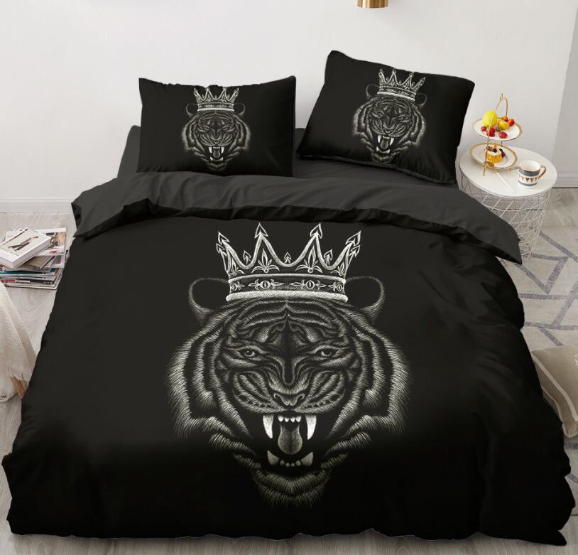 3D Black Background Tiger Crown 5597 Bed Pillowcases Quilt