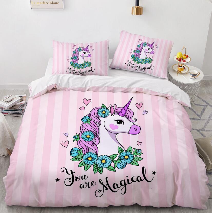 3D Pink Vertical Stripe Unicorn 176 Bed Pillowcases Quilt