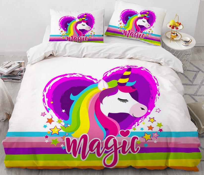 3D Love Rainbow Unicorn 177 Bed Pillowcases Quilt