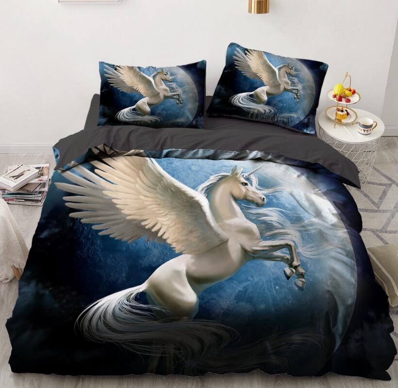 3D White Unicorn Wing Earth 185 Bed Pillowcases Quilt