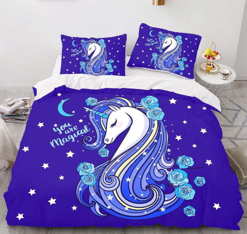 3D Blue Unicorn Star 145 Bed Pillowcases Quilt