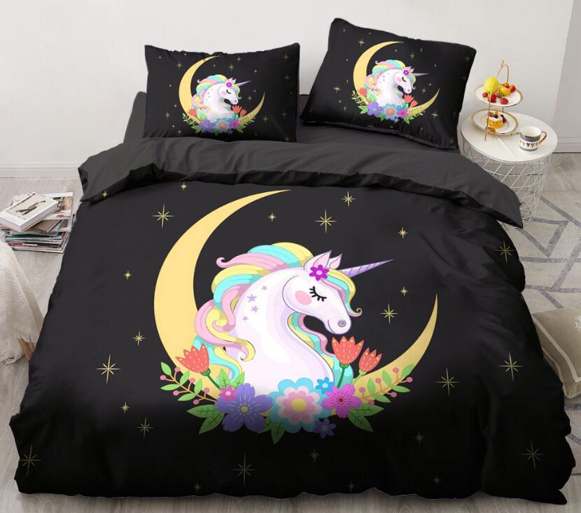 3D Unicorn Moon Flower 150 Bed Pillowcases Quilt