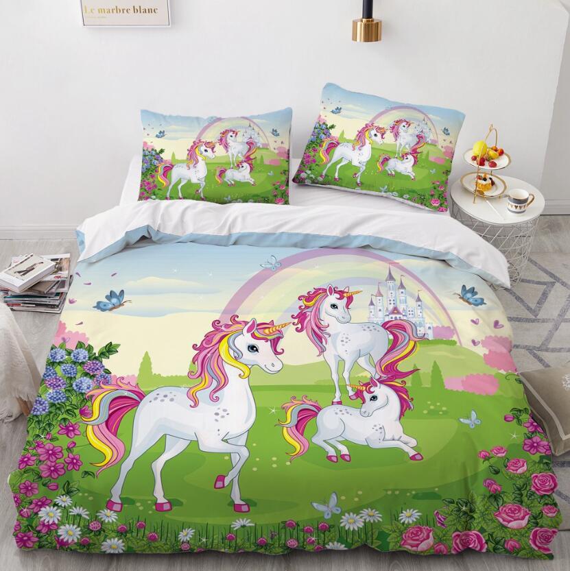 3D Unicorn Grass Flower Bush 152 Bed Pillowcases Quilt