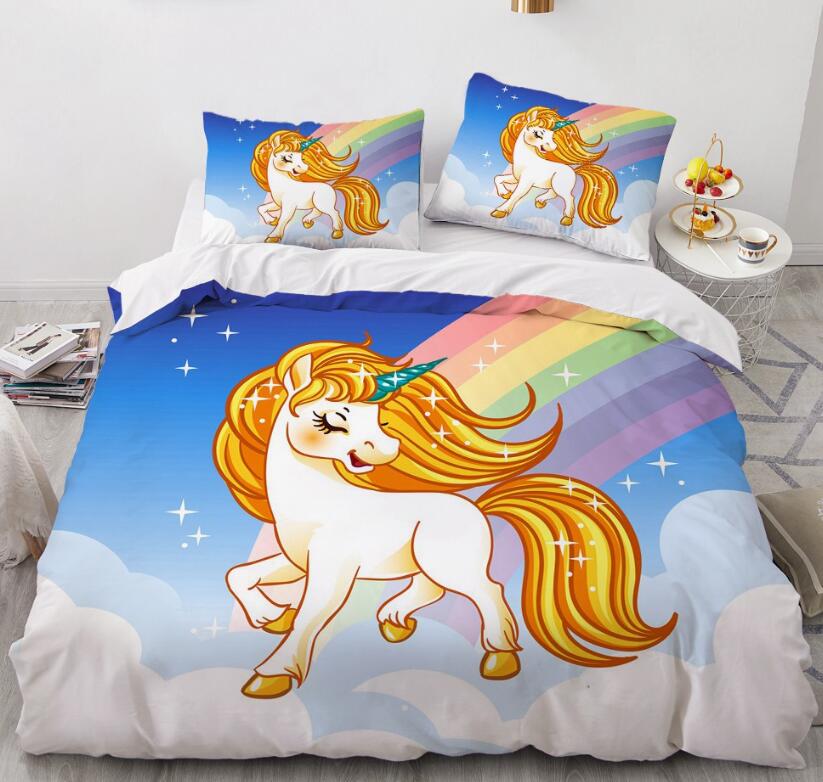 3D Blue Sky And White Clouds Unicorn 168 Bed Pillowcases Quilt