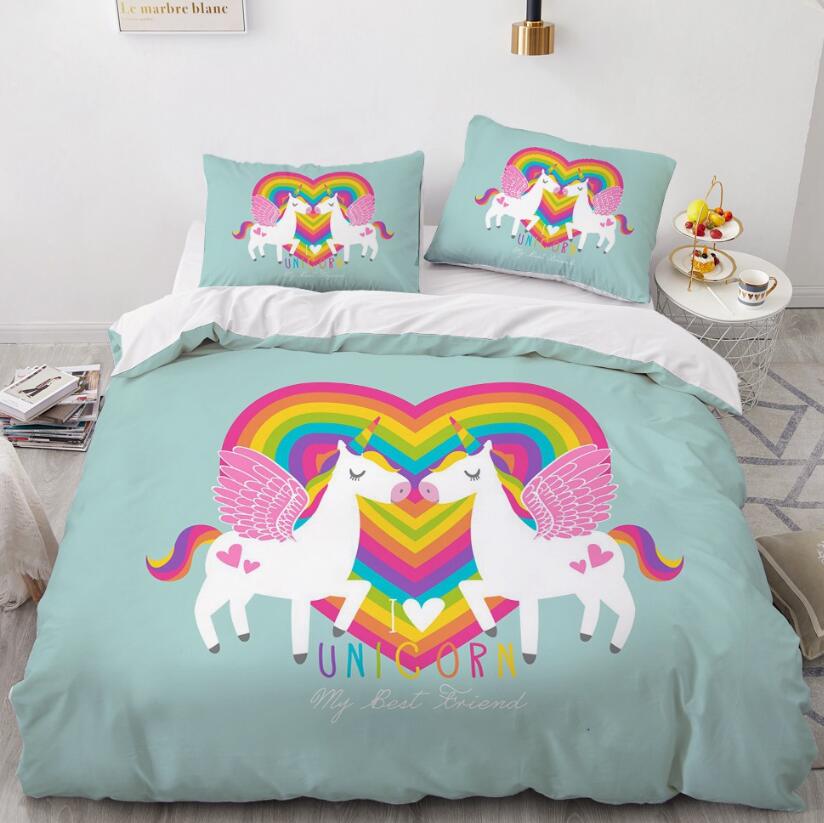 3D Love Rainbow Two Unicorns 170 Bed Pillowcases Quilt