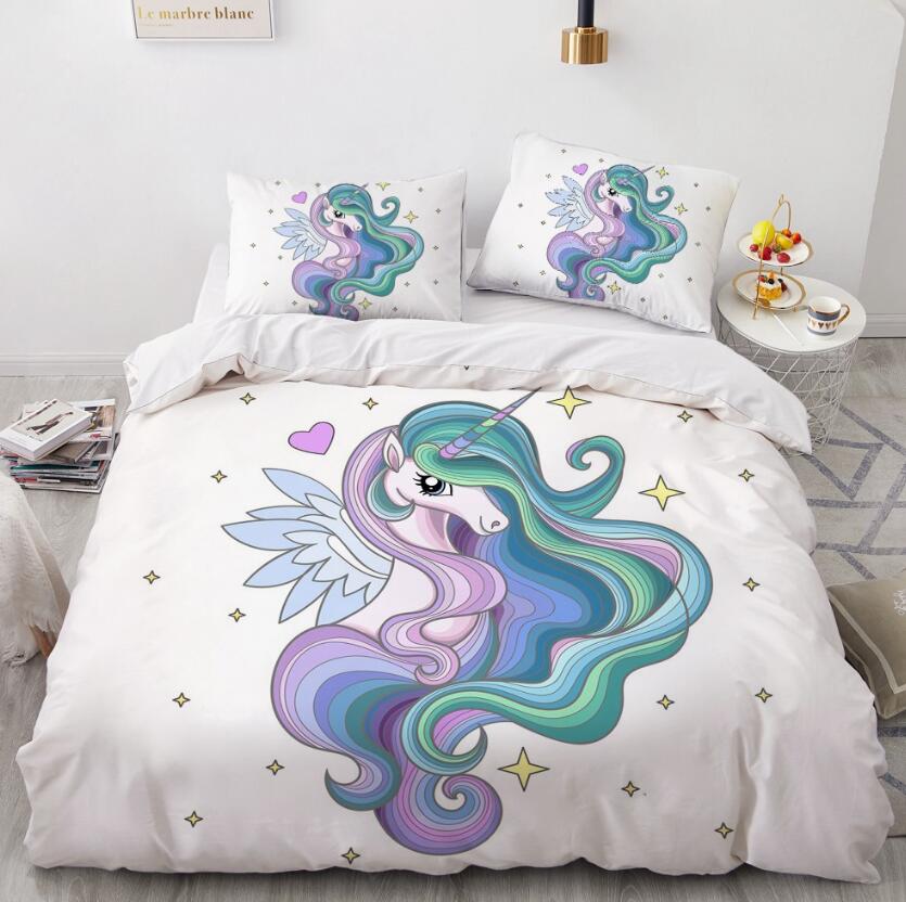 3D Green Purple Unicorn 171 Bed Pillowcases Quilt