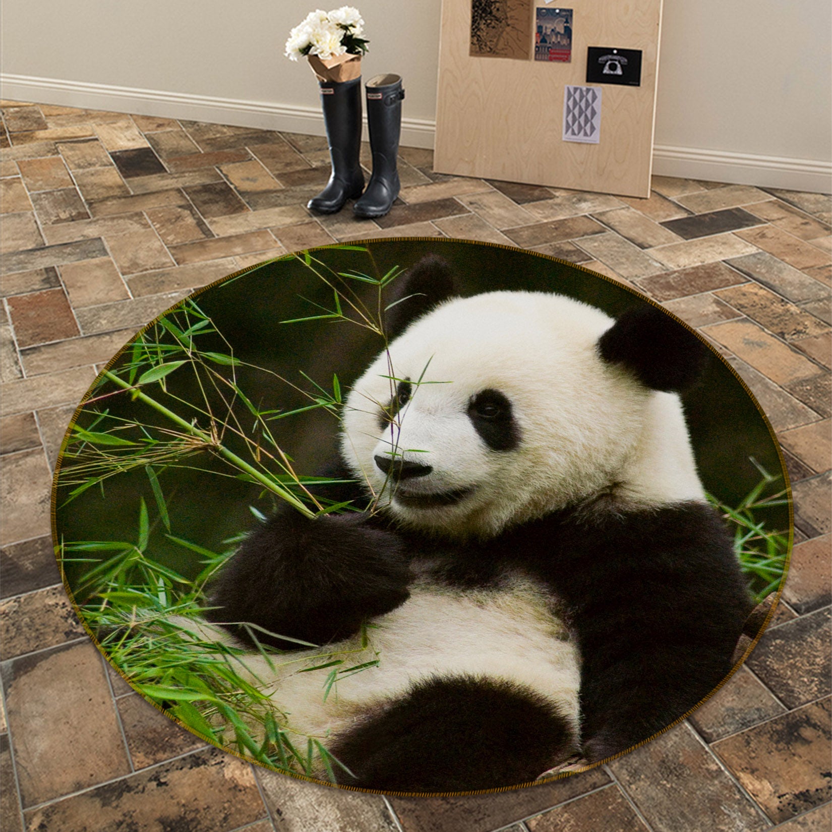 3D Panda 37177 Animal Round Non Slip Rug Mat