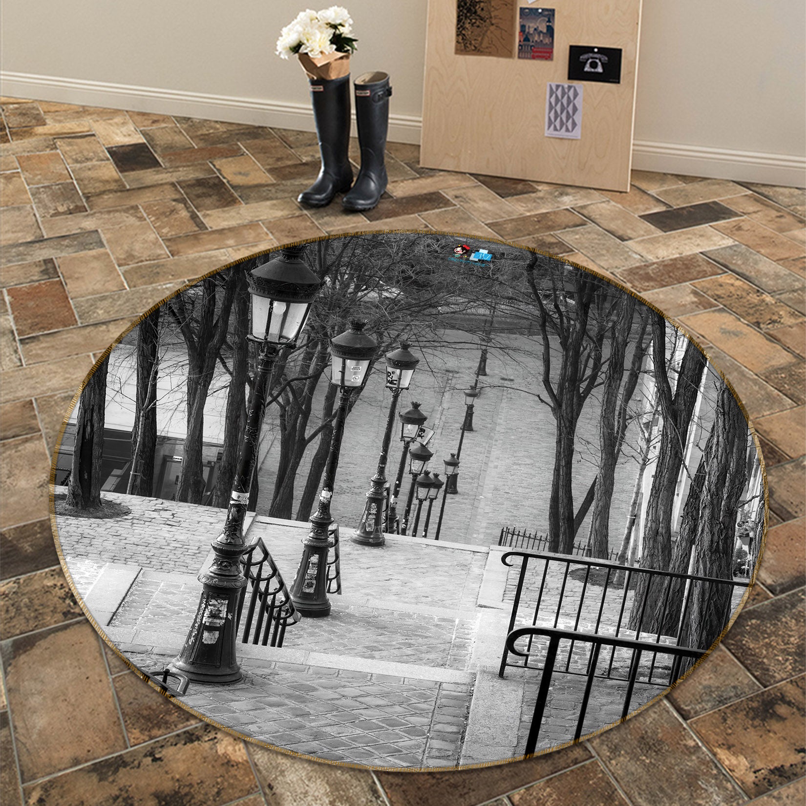 3D Street Lamp 7311 Assaf Frank Rug Round Non Slip Rug Mat