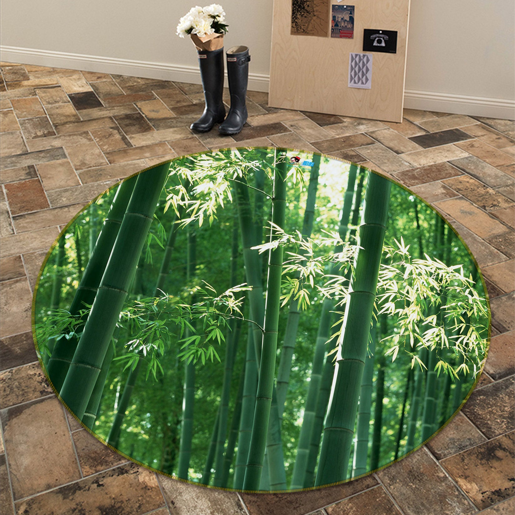 3D Bamboo Forest 74101 Round Non Slip Rug Mat