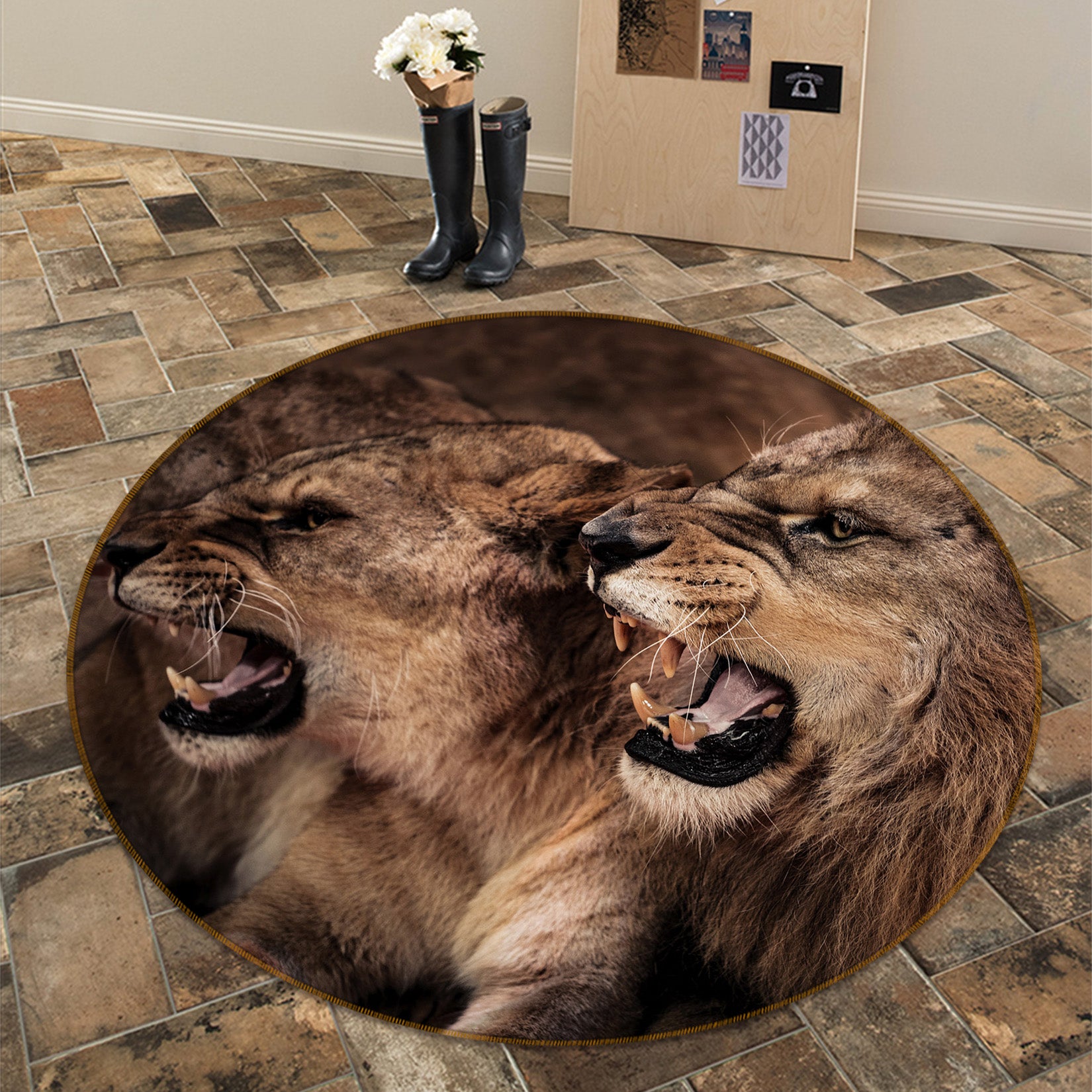 3D Lion 37193 Animal Round Non Slip Rug Mat