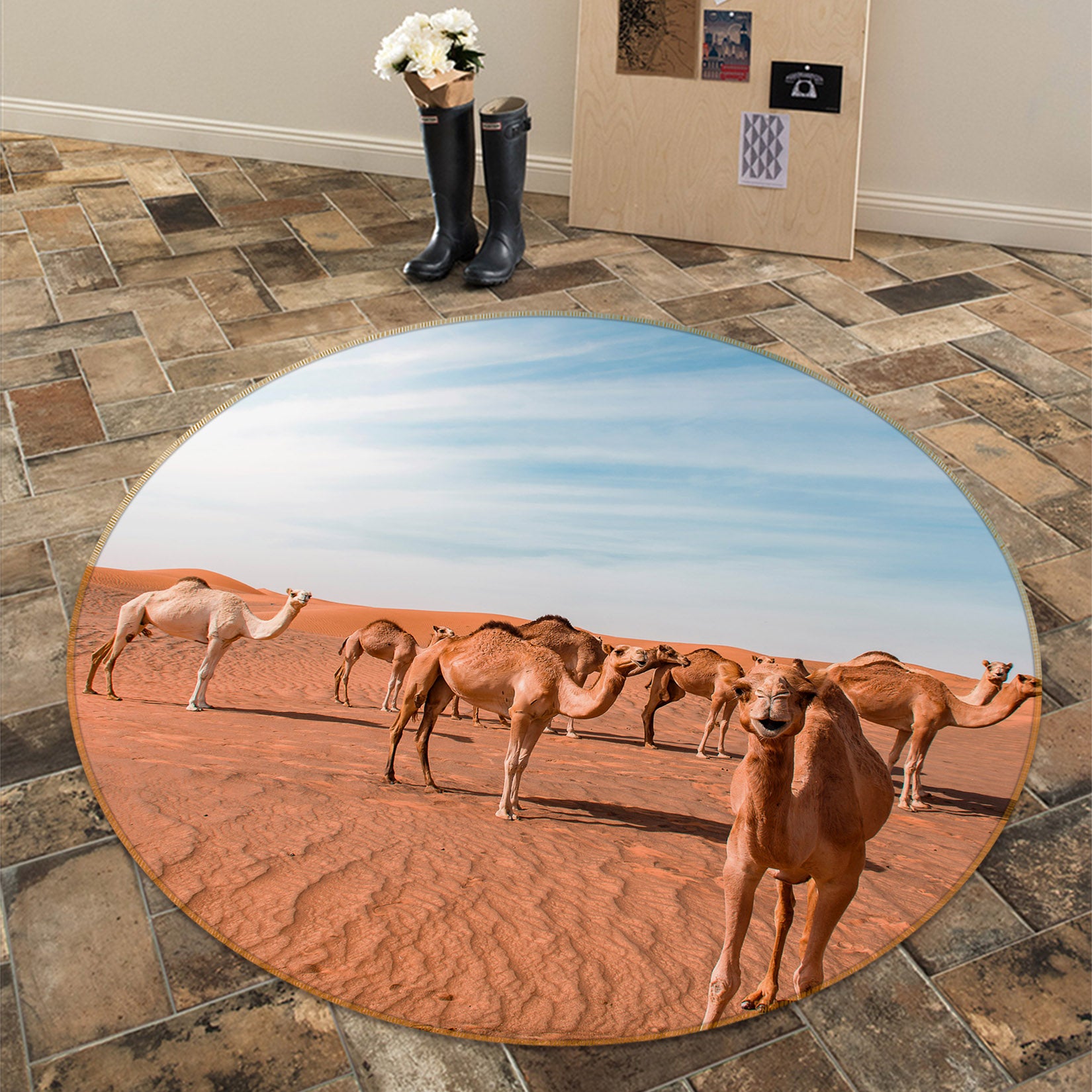 3D Desert Camel 81262 Animal Round Non Slip Rug Mat