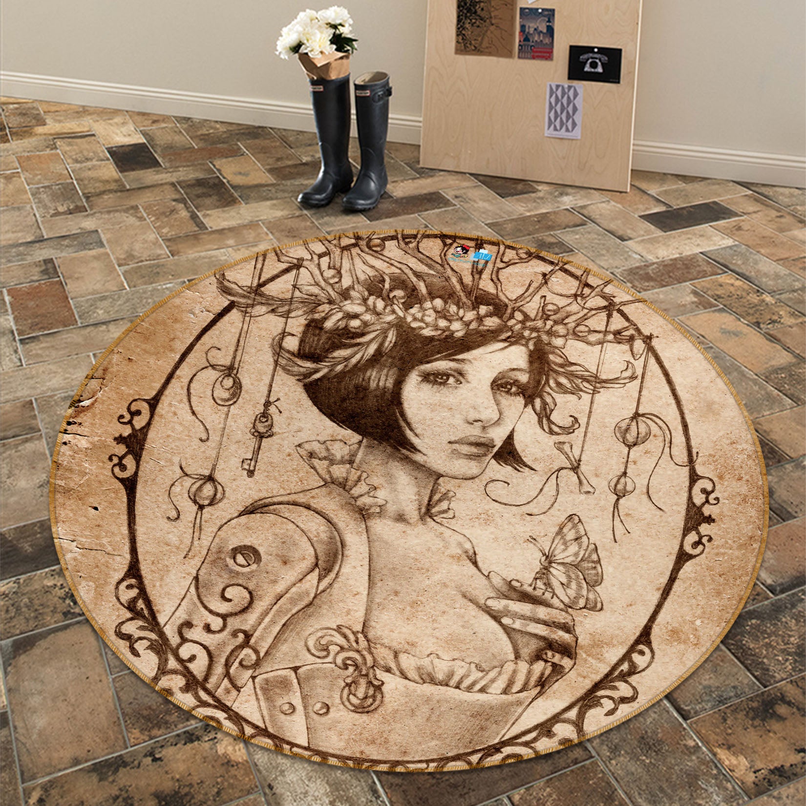 3D Retro Woman 8901 Brigid Ashwood Rug Round Non Slip Rug Mat