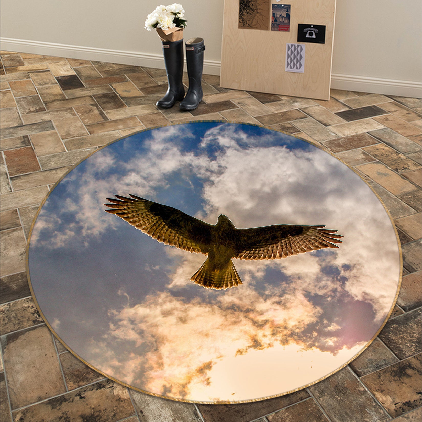 3D Sky Eagle 82202 Animal Round Non Slip Rug Mat