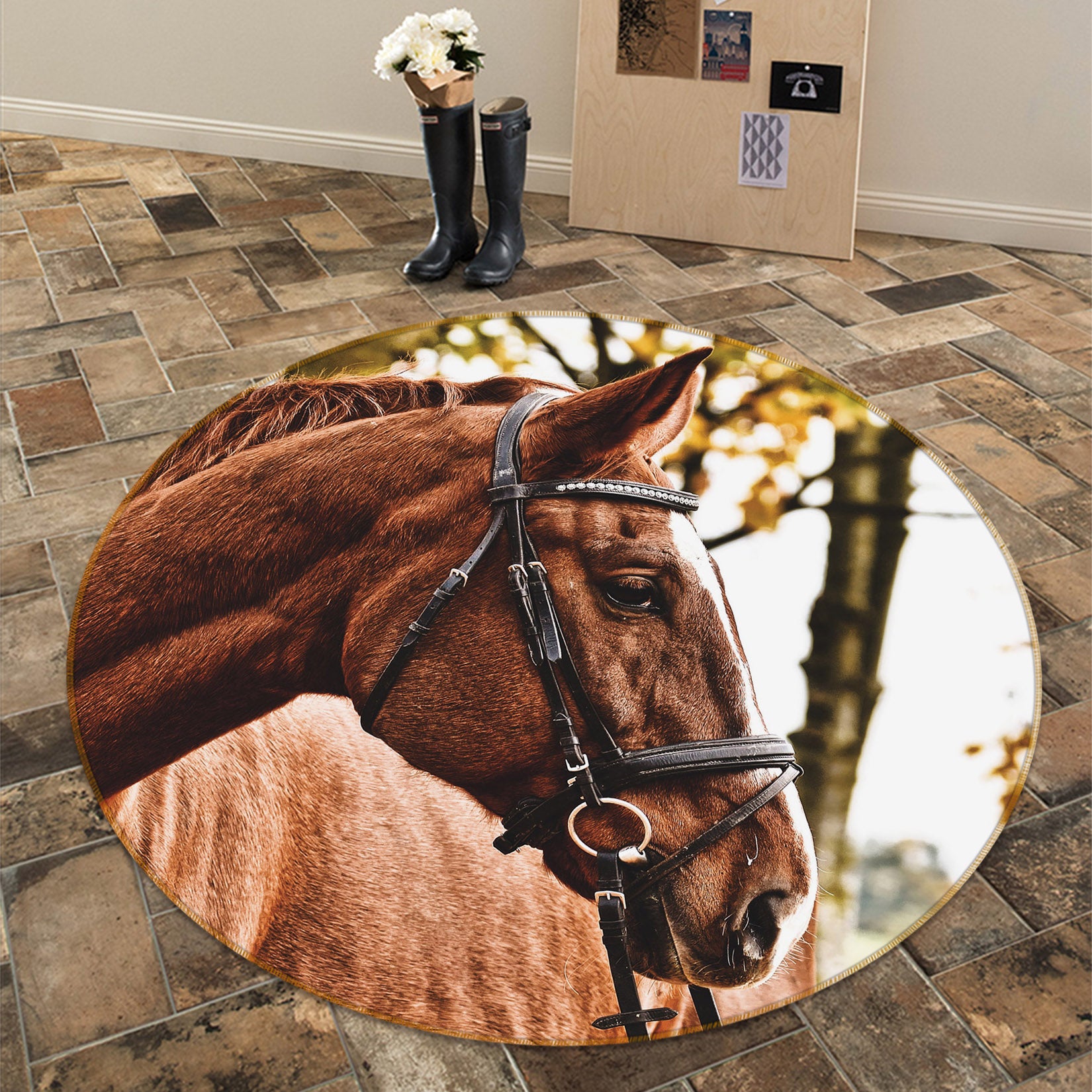 3D Horse 81294 Animal Round Non Slip Rug Mat