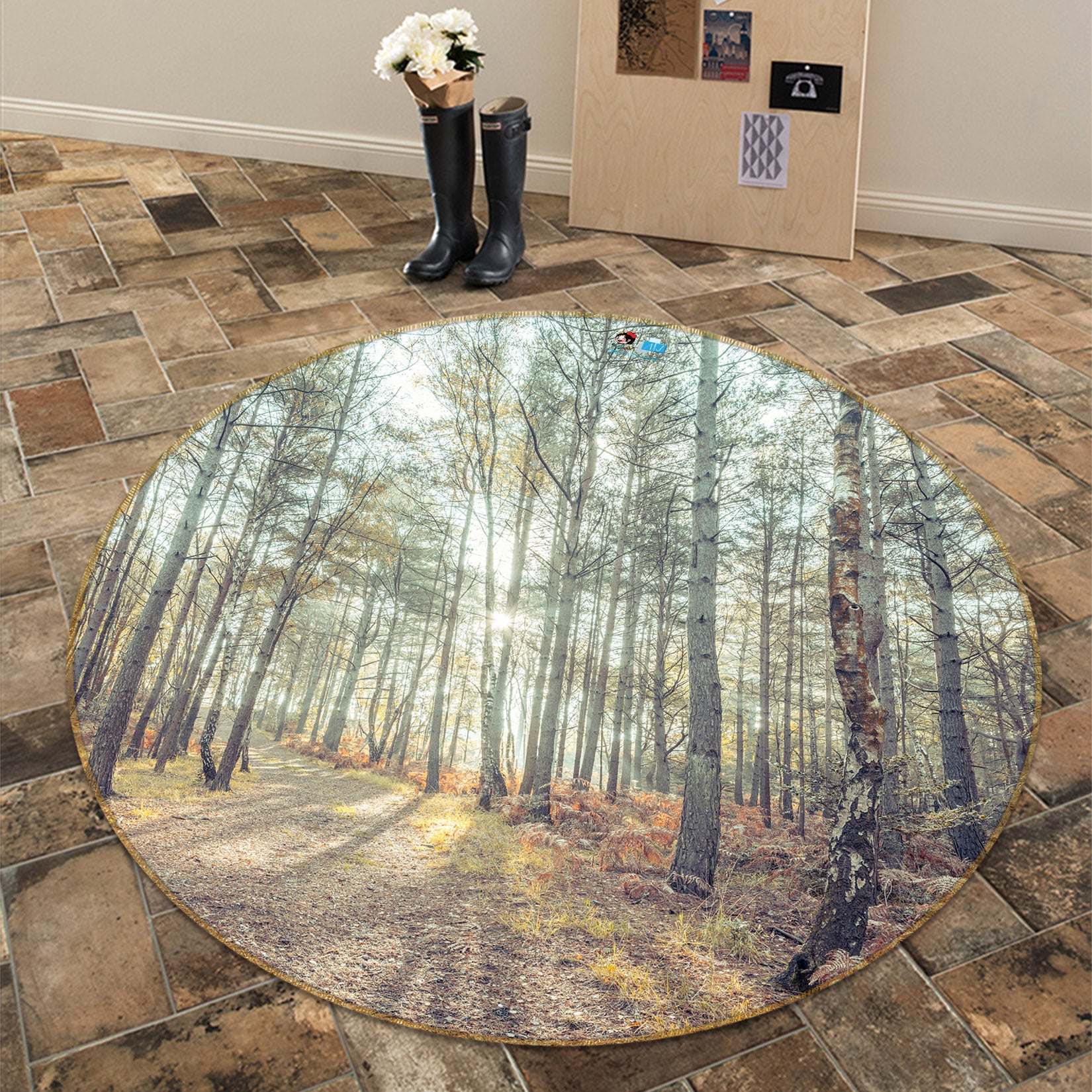 3D Sun Forest 7423 Assaf Frank Rug Round Non Slip Rug Mat