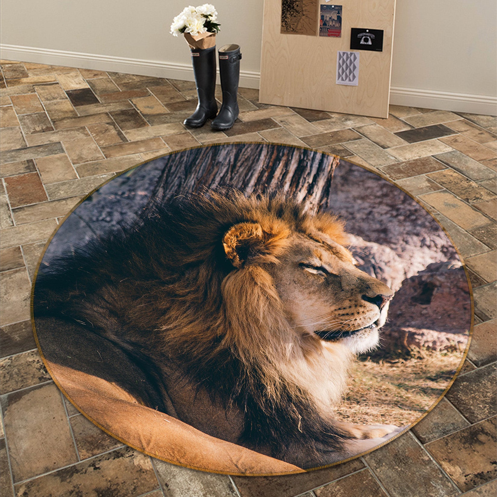 3D Lion 82251 Animal Round Non Slip Rug Mat