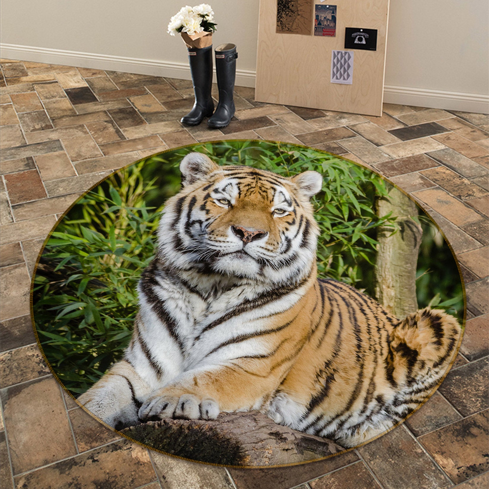 3D Tiger 81268 Animal Round Non Slip Rug Mat