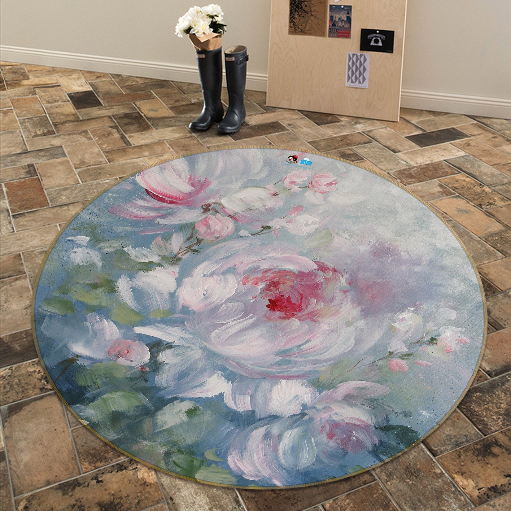 3D Flower Bush 1137 Debi Coules Rug Round Non Slip Rug Mat