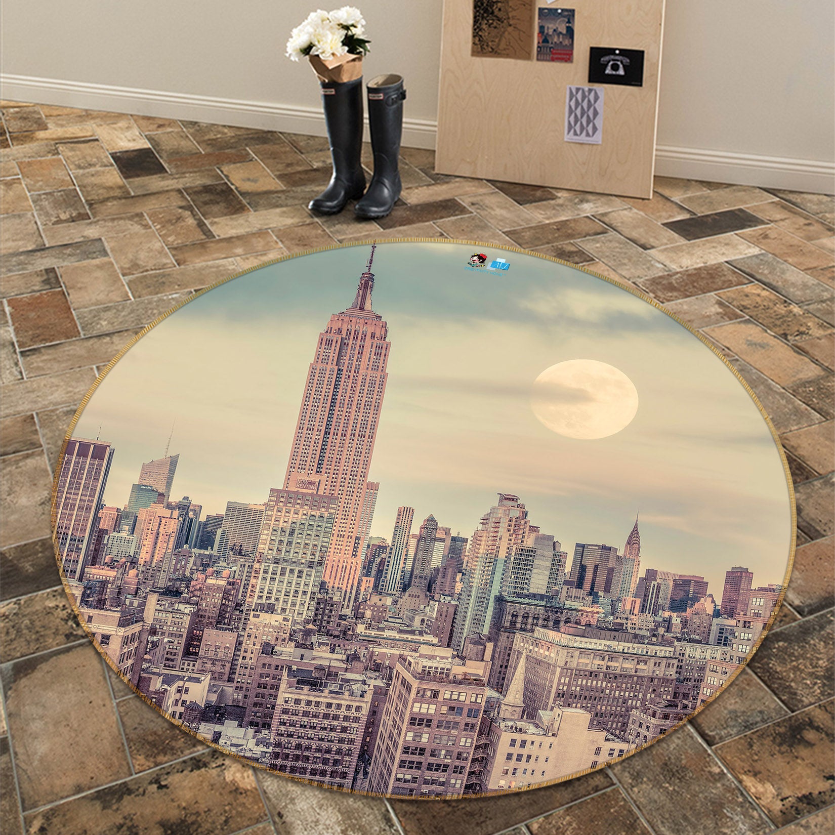 3D City Building 7221 Assaf Frank Rug Round Non Slip Rug Mat