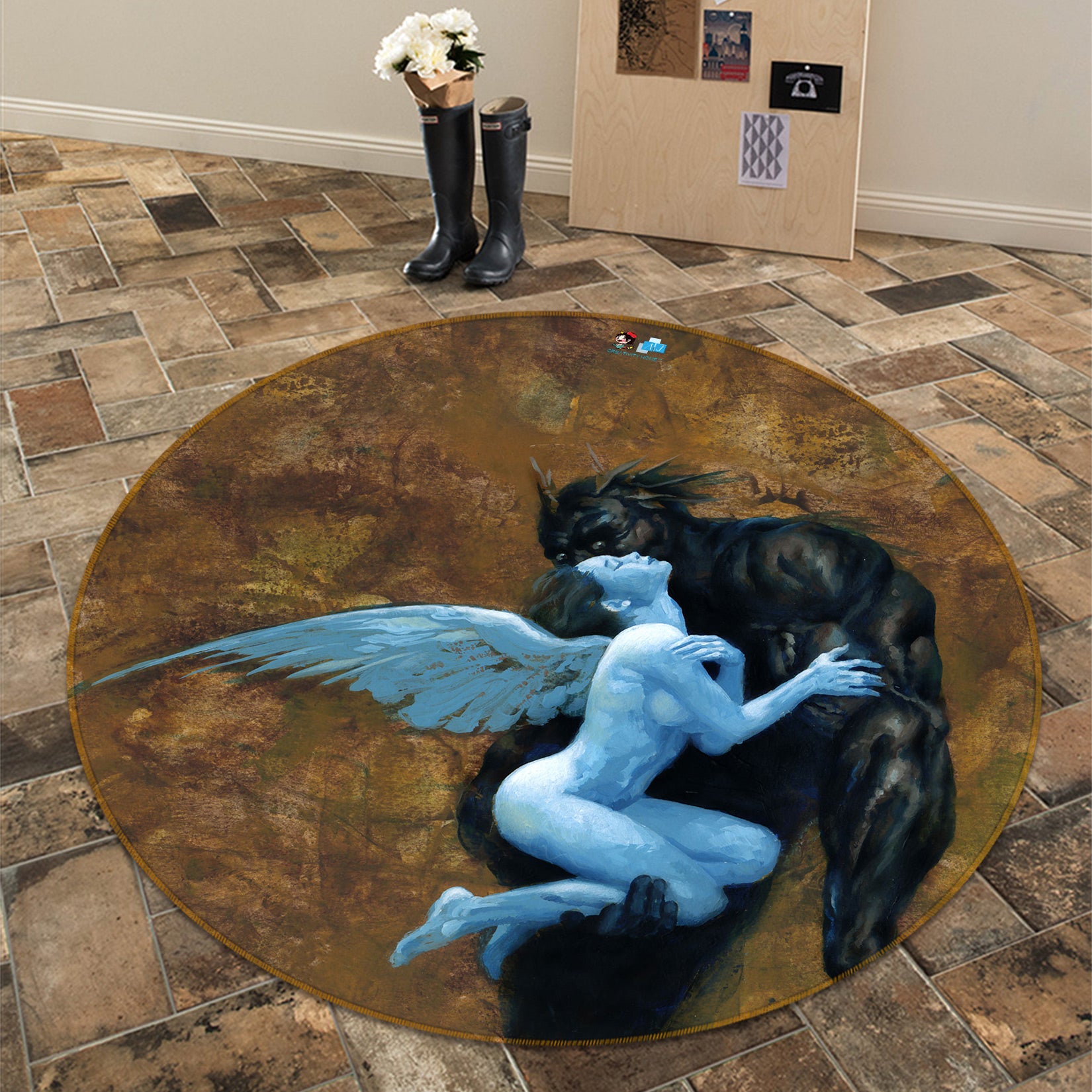 3D Wings Girl Monster 6089 Ciruelo Rug Round Non Slip Rug Mat