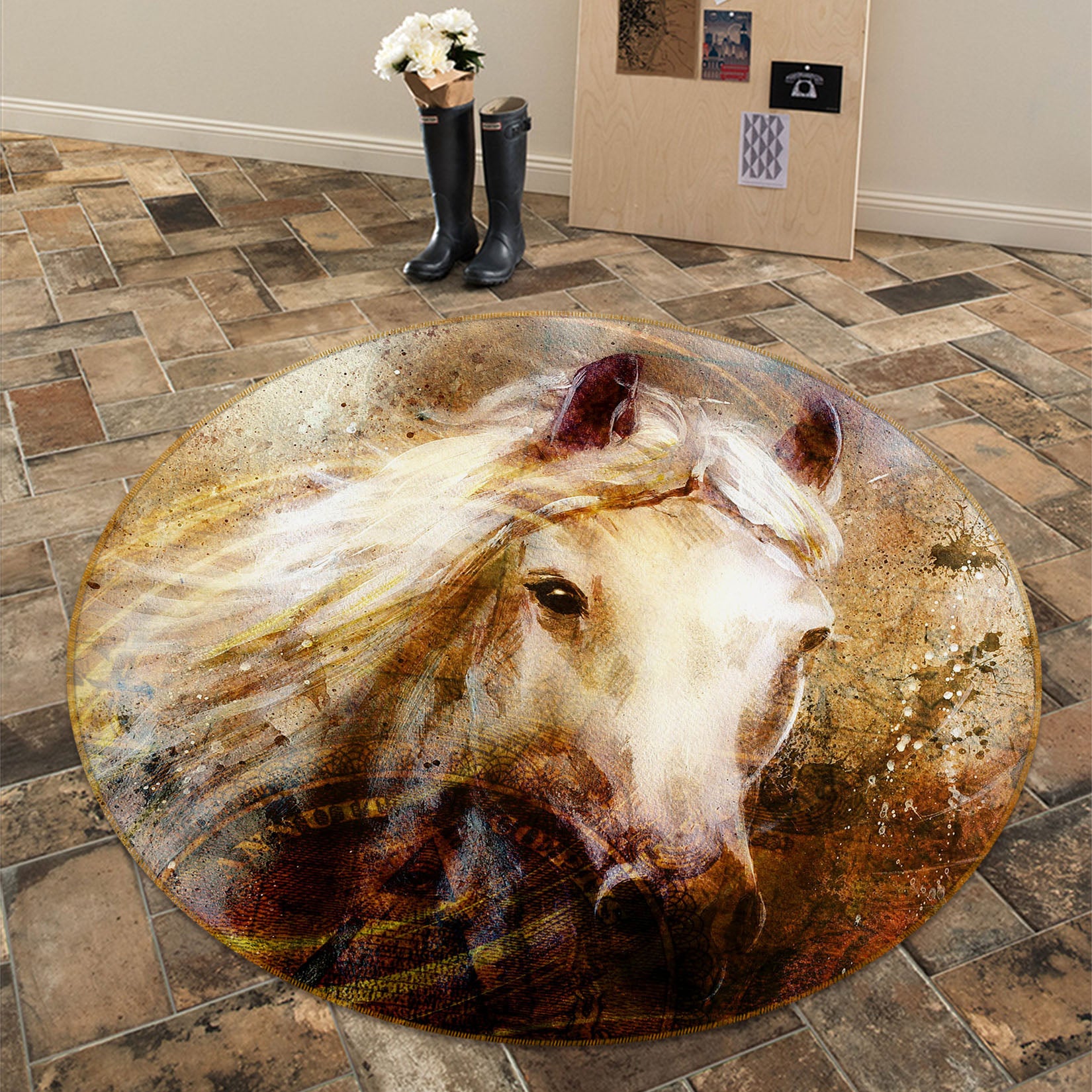 3D Horse 37221 Animal Round Non Slip Rug Mat