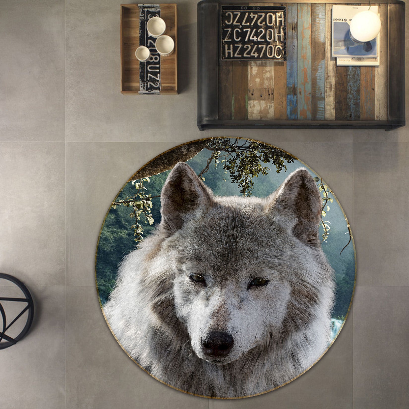 3D Wolf 38100 Animal Round Non Slip Rug Mat