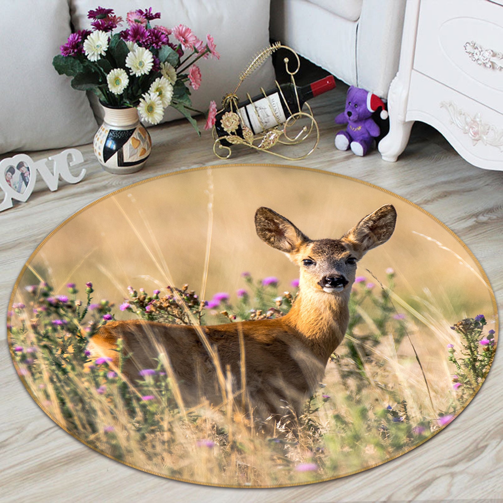 3D Roe Deer 82266 Animal Round Non Slip Rug Mat